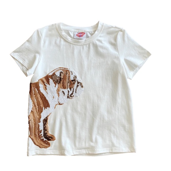 Sparkle City Tops - Sparkle City Women White Bulldog Sequin XXL wrap around mississippi state shirt